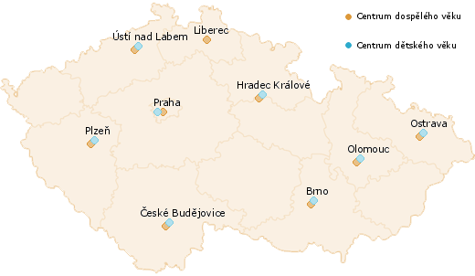 Mapa s přehledem pracovišť